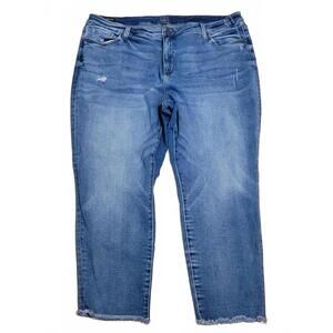 Kut from the Kloth Medium Wash Rash Hem Crop Straight Jeans 22W